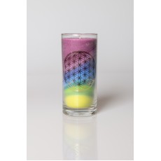 Glas-Kerze Blume des Lebens farbig 50h Brenndauer